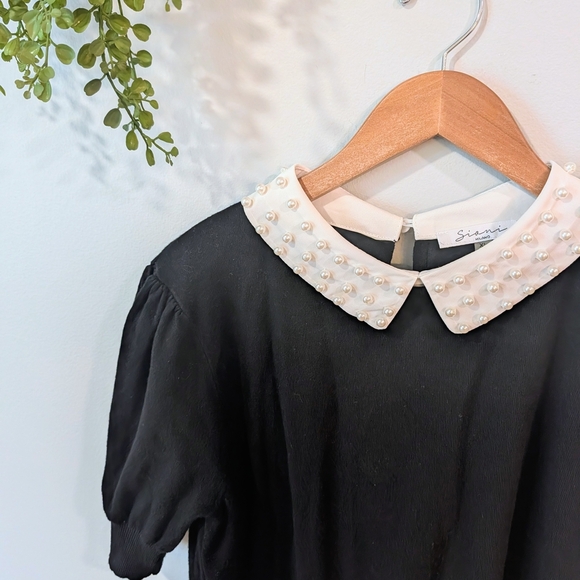 Sioni Black Blouse with White Pearl Embellished Collar Size Xl - Picture 2 of 8